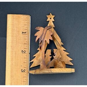 Vintage Handmade Nativity Scene Olive Wood Bethlehem Ornament Christmas